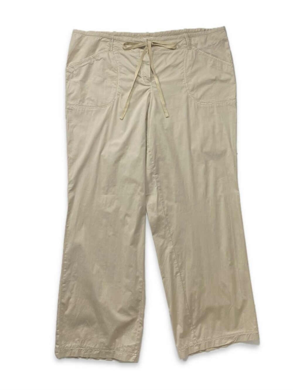 MSSP Women's 3X Beige Cargo Pants Tan Drawstring Pants Cotton Plus Size